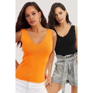 Cool & Sexy Women's Black-Orange Double Breasted Staircase Collar Knitwear Blouse YV123 obraz