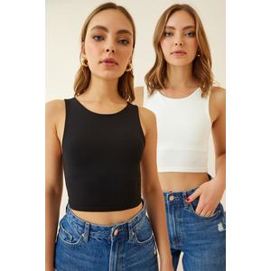 Happiness İstanbul Women's Black and White Strapless Sandy 2-pack Crop Top obraz