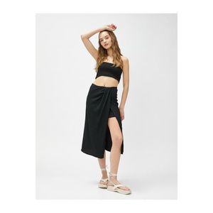 Koton Midi Skirt with Draping and Slits Lined, Textured obraz