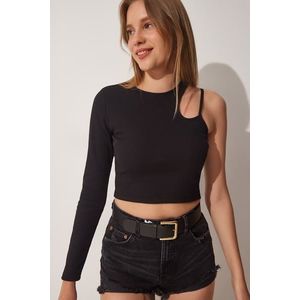 Happiness İstanbul Women's Black Cut Out Detailed Crop Knitted Blouse obraz