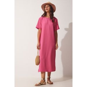 Happiness İstanbul Women's Pink Loose Long Daily Casual Knitted Dress obraz