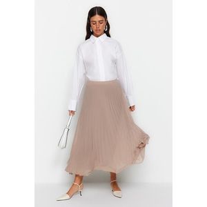 Trendyol béžová plisovaná tkaná šifonová sukně s elastickým pasem a podšívkou obraz
