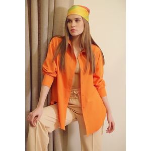 Trend Alaçatı Stili Women's Orange Oversized Long Woven Shirt obraz