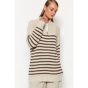 Trendyol Stone Striped Zipper Detailed Knitwear Sweater obraz