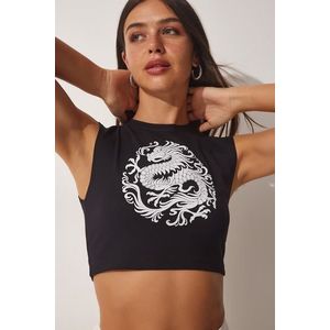 Happiness İstanbul Women's Black Printed Summer Crop T-Shirts obraz