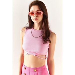 Olalook Women's Candy Pink Lycra Crop Blouse with Decollete obraz