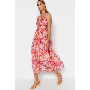 Trendyol Multi Color Floral Print A-Cut Ruffle Detail Lined Chiffon Maxi Woven Dress obraz