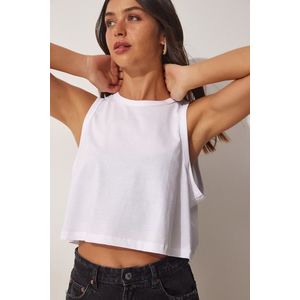 Happiness İstanbul Women's White Cotton Halterneck Crop T-Shirt obraz