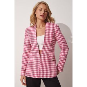 Happiness İstanbul Women's Pink Textured Crowbar Blazer Jacket obraz