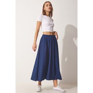 Happiness İstanbul Women's Navy Blue Flared Pocket Linen Skirt obraz