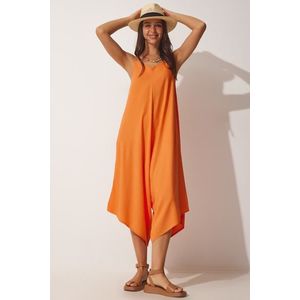 Happiness İstanbul Women's Orange Straps Oversized, Flowy Baggy Overalls obraz