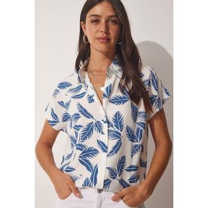 Happiness İstanbul Women's Blue and White Patterned Viscose Shirt obraz