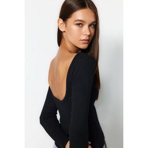 Trendyol Black With Low-Cut Back Fitted/Situated Ribbed Stretchy Knit Blouse obraz
