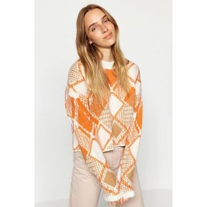 Trendyol Wide Fit Crop in Ecru. Soft Textured Patterned Knitwear Sweater obraz