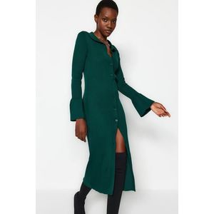 Trendyol Emerald Green Maxi pletené šaty s rolákem obraz