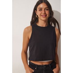 Happiness İstanbul Women's Black Cotton Halterneck Crop T-Shirt obraz