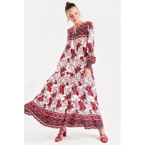 Bigdart Women's Red Floral Print Dress with Pleated Sleeves and Robe obraz