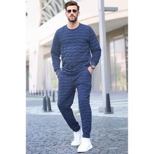 Madmext Navy Blue Quilted Patterned Tracksuit Set 5907 obraz
