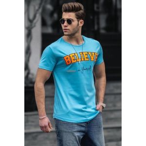 Madmext Blue Men's T-Shirt with Neon Embroidery Print 4540 obraz