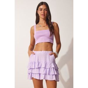 Happiness İstanbul Women's Lilac Patterned Ruffle Viscose Shorts Skirt obraz