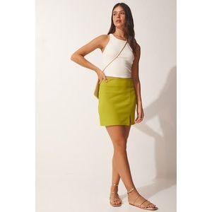 Happiness İstanbul Women's Oil Green Slit Mini Skirt obraz