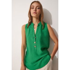 Happiness İstanbul Women's Dark Green With Wooden Buttons Aerobatic Blouse obraz