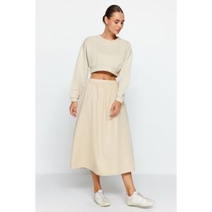 Trendyol Beige A-line Midi Skirt With Woven obraz