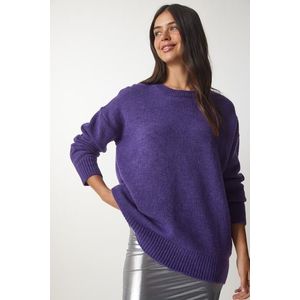 Happiness İstanbul Dámský fialový oversize pletený svetr obraz
