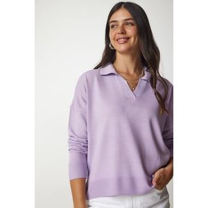 Happiness İstanbul Women's Lilac Polo Collar Basic Sweater obraz