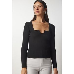 Happiness İstanbul Women's Black Square Collar Knitwear Blouse obraz