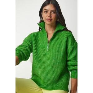Štěstí İstanbul Dámský zelený zip límec pletený svetr obraz