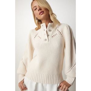 Happiness İstanbul Women's Cream Stylish Buttoned Openwork Knitwear Sweater obraz