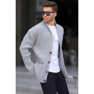Madmext Gray Stand-Up Collar Knitwear Cardigan with Pocket 6815 obraz