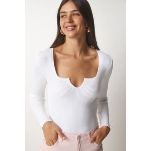 Happiness İstanbul Women's White Square Collar Knitwear Blouse obraz