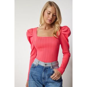 Happiness İstanbul Women's Pink Square Collar Corduroy Knitwear Blouse obraz