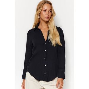 Trendyol Black Oversize/Cross-Wear Muslin Woven Shirt obraz