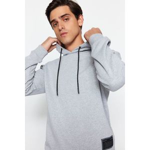 Trendyol Gray Regular/Normal Cut Contrast Label Thick Sweatshirt with Fleece Inside obraz