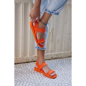 Madamra Women's Orange Drawstring Sandals obraz