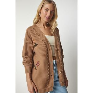 Happiness İstanbul Women's Biscuits Floral Embroidery Textured Knitwear Cardigan obraz