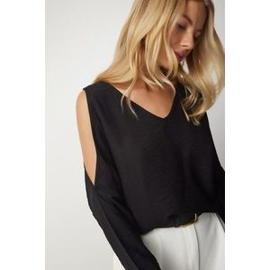 Happiness İstanbul Women's Black Off-the-Shoulder Release-Length Flowy Aerobatic Blouse obraz