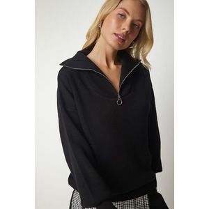 Happiness İstanbul Women's Black Zipper Collar Basic Knitwear Sweater obraz