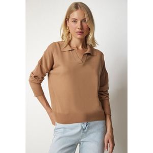 Happiness İstanbul Women's Biscuit Polo Neck Basic Sweater obraz