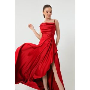 Lafaba Women's Red Ruffles and Slit Satin Evening & Prom Dress obraz