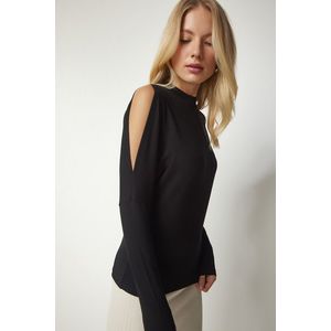 Happiness İstanbul Women's Black Stand-Up Collar Open-Shoulder Knitwear Blouse obraz