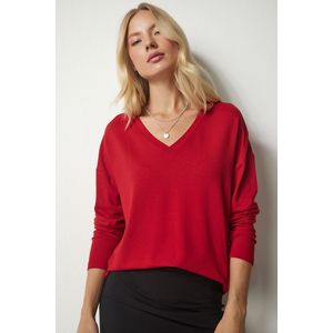 Happiness İstanbul Women's Red V-Neck Knitwear Blouse obraz