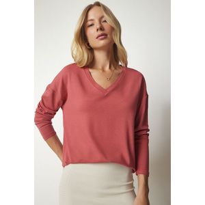 Happiness İstanbul Women's Dry Rose V-Neck Knitwear Blouse obraz