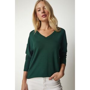 Happiness İstanbul Women's Emerald Green V-Neck Knitwear Blouse obraz