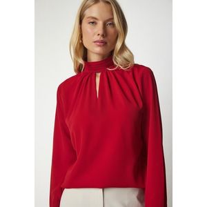 Happiness İstanbul Women's Red Window Detail Flowy Crepe Blouse obraz