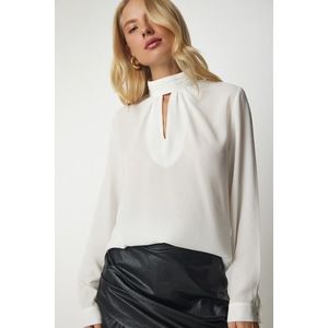 Happiness İstanbul Women's White Flowy Crepe Blouse with Window Detail obraz