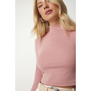 Happiness İstanbul Women's Dry Rose Standing Collar Corduroy Camisole Crop Blouse obraz